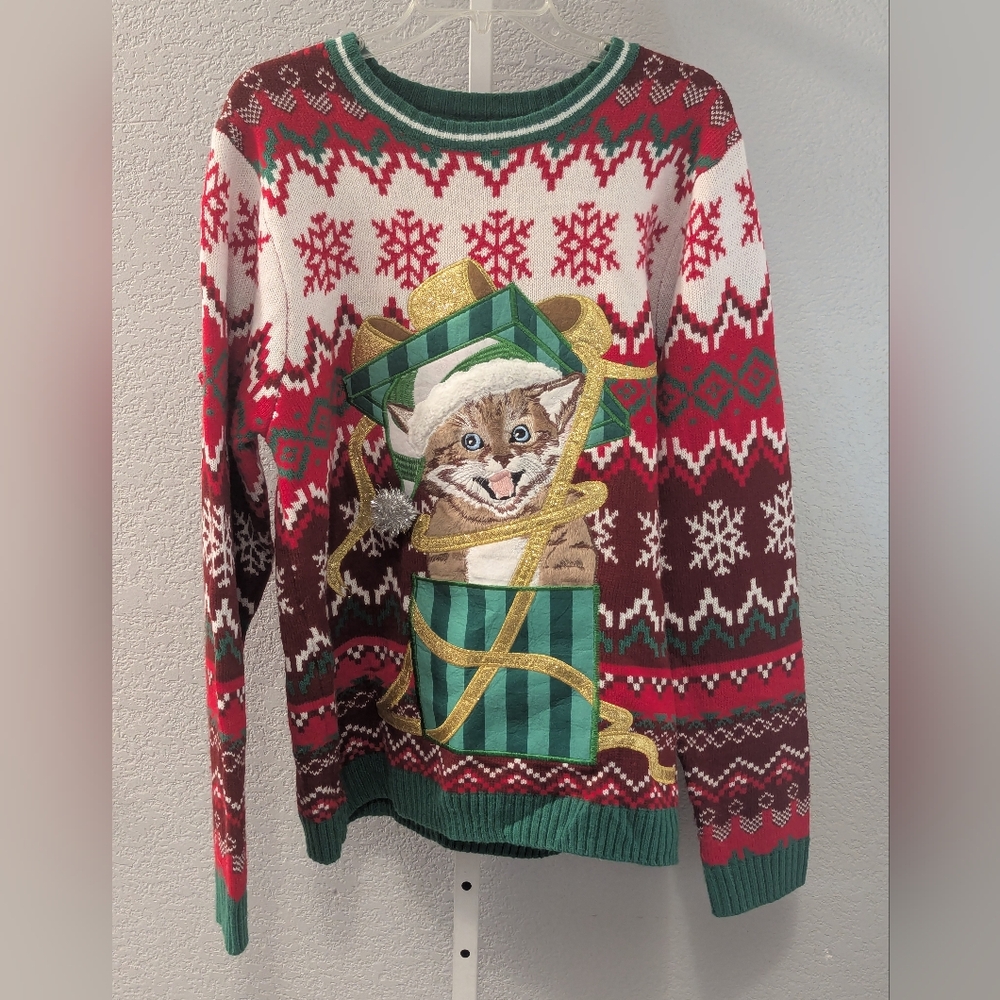 Holiday Time Kitty Cat Christmas Sweater - Men’s US Large 42-44
